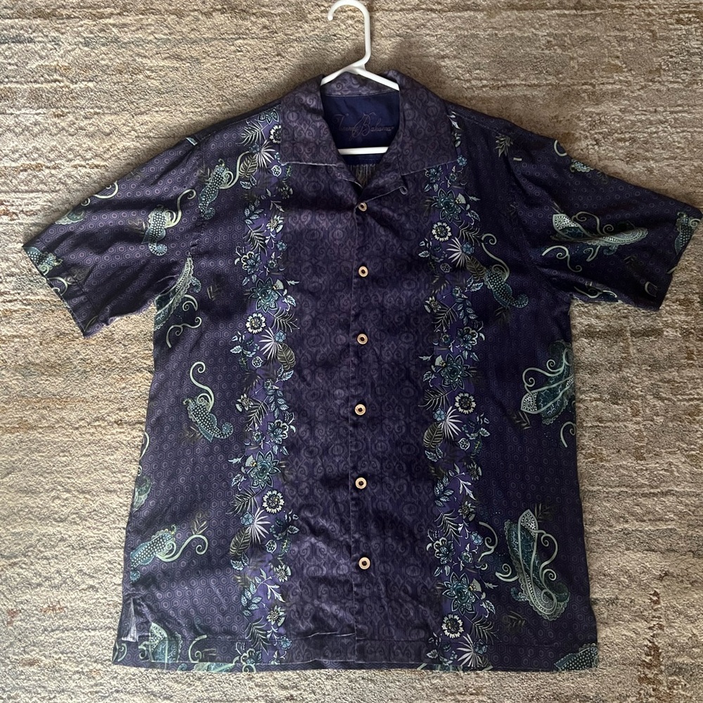 Men's Dark Purple Floral Short-Sleeve Button-Up Shirt